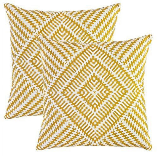 (Pack of 2) Kaleidoscope Accent Decorative Square Cotton Throw Pillow Covers (24" X 24", Mustard)