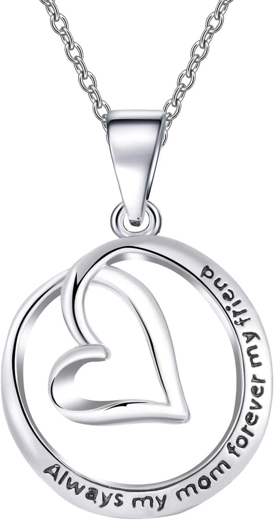 "Always My Mom Forever My Friend Interlocking Circle Necklace, Infinity Double Linked Choker Necklace in Silver, Mother’S Day Gifts for Mom, Wife, Aunt, Grandma